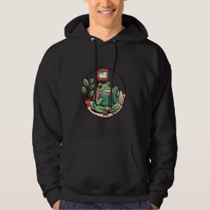 Cute Green Frog Reading Book Amine Read Lover Men Hoodie
