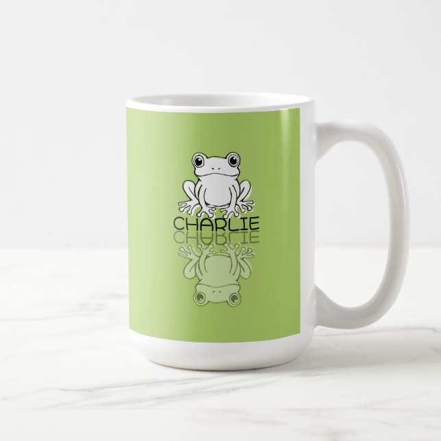 Cute Green Frog Reflection Doodle Custom Name  Coffee Mug (Right)