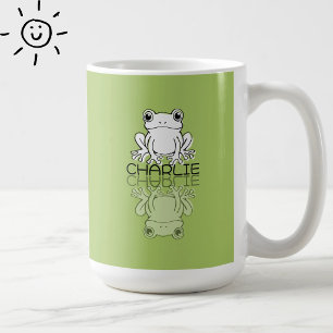 Cute Green Frog Reflection Doodle Custom Name Coffee Mug