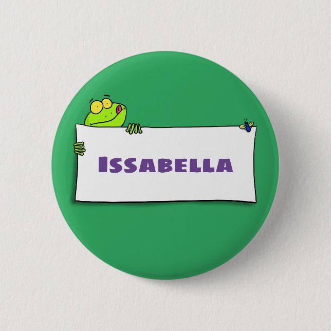 Cute green frog sign cartoon illustration 6 cm round badge (Front)