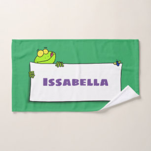 Cute green frog sign cartoon illustration bath towel set