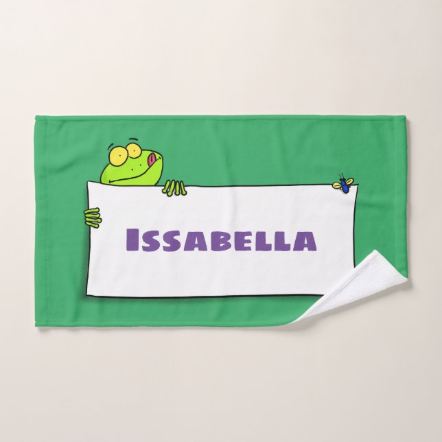 Cute green frog sign cartoon illustration bath towel set (Hand Towel)