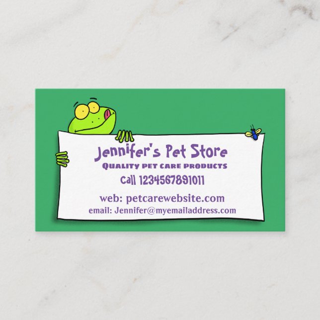 Cute green frog sign cartoon illustration business business card (Front)
