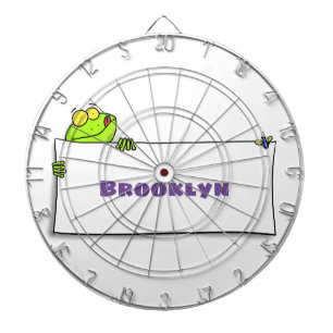 Cute green frog sign cartoon illustration dartboard