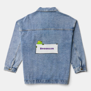 Cute green frog sign cartoon illustration denim jacket
