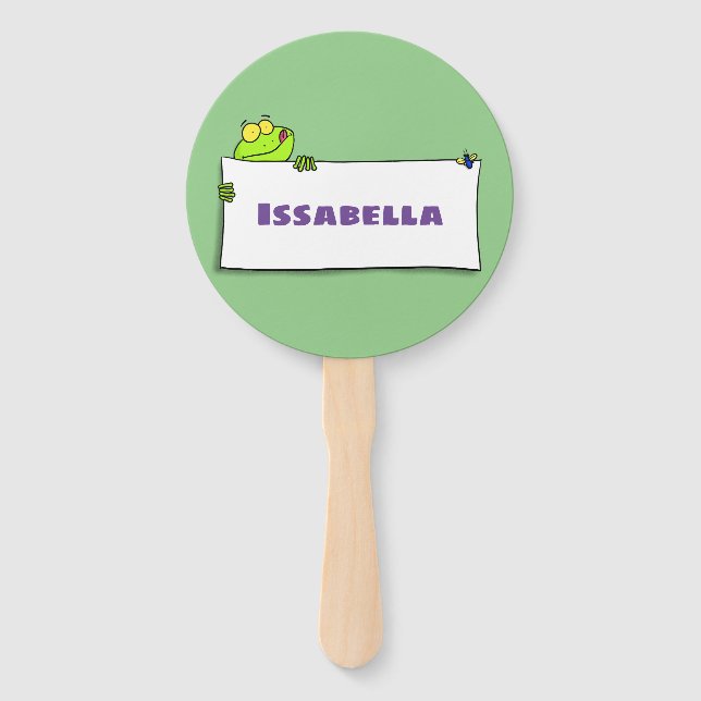 Cute green frog sign cartoon illustration hand fan (Front)