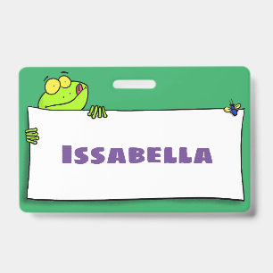 Cute green frog sign cartoon illustration ID badge