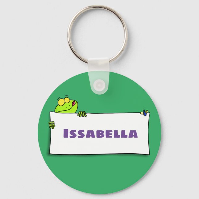 Cute green frog sign cartoon illustration key ring (Front)