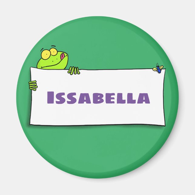 Cute green frog sign cartoon illustration magnet (Front)