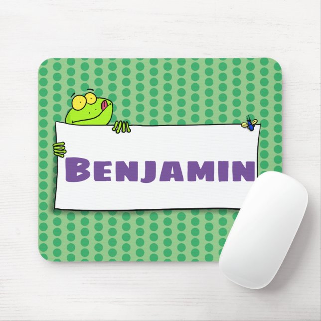 Cute green frog sign cartoon illustration mouse pad (With Mouse)