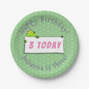 Cute green frog sign cartoon illustration paper plate