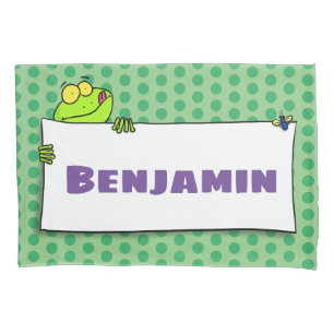 Cute green frog sign cartoon illustration pillowcase