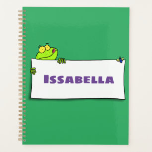Cute green frog sign cartoon illustration planner