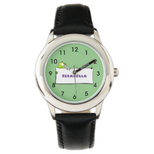 Cute green frog sign cartoon illustration watch