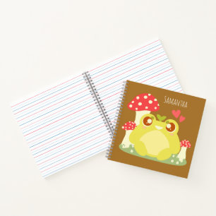 Cute Green Frog Sitting In Nature Notebook