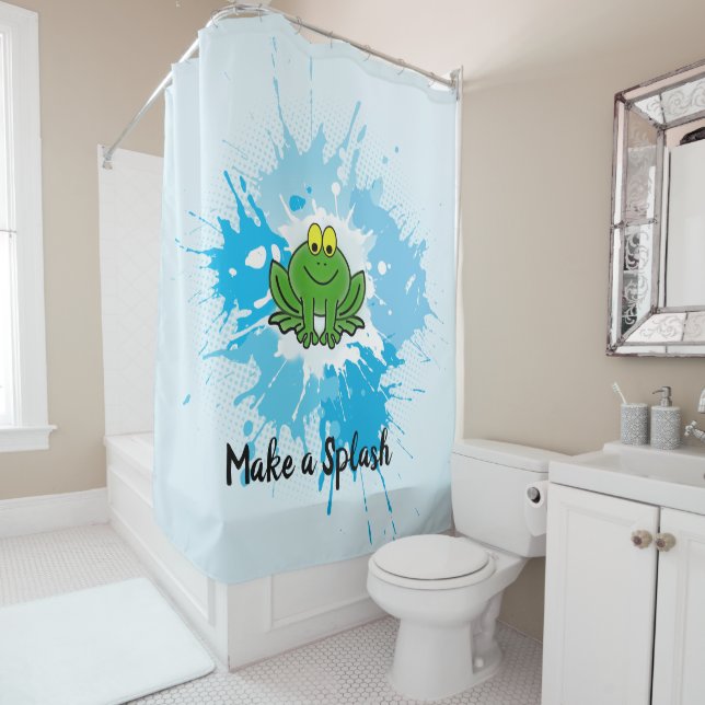 Cute Green Frog Splash Design  Shower Curtain (In Situ)