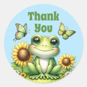 Cute Green Frog Thank You Classic Round Sticker
