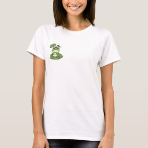 Cute Green Frog Wearing Crown Drinking Coffee T-Shirt