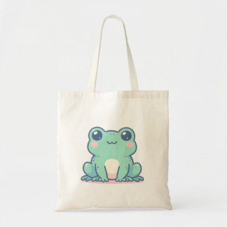 Cute Green Frog with Blush and Big Eyes Tote Bag
