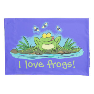 Cute green frog with flies cartoon pillow case