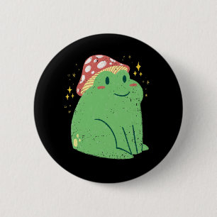 Cute Green Frog with Mushroom Hat 6 Cm Round Badge