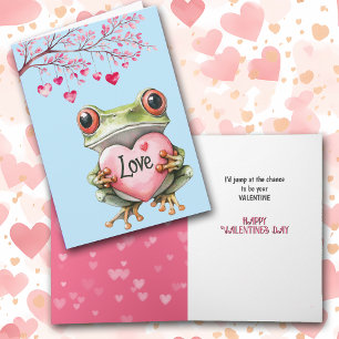 Cute Green Frog with Pink Love Heart Valentine Holiday Card