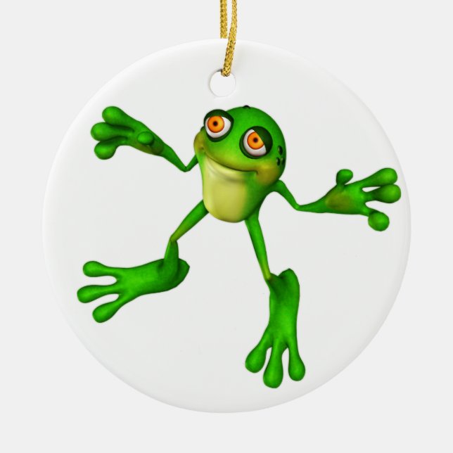 Cute Green Froggy Ceramic Ornament (Front)