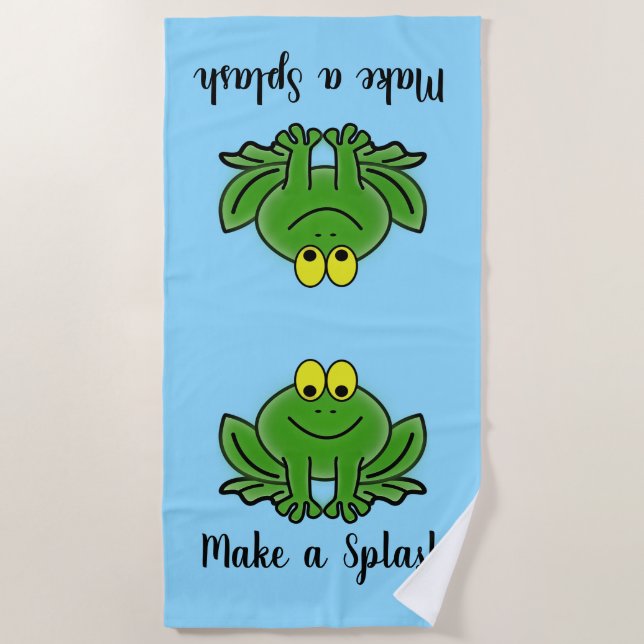 Cute Green Frogs Design Beach Towel (Front)