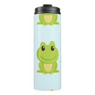 Cute green frogs on blue thermal tumbler