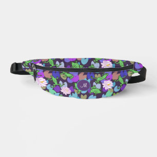 Cute Green Frogs Purple Monogram Fanny Pack