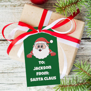 Cute Green From Santa Claus Custom Kids Gift Tags