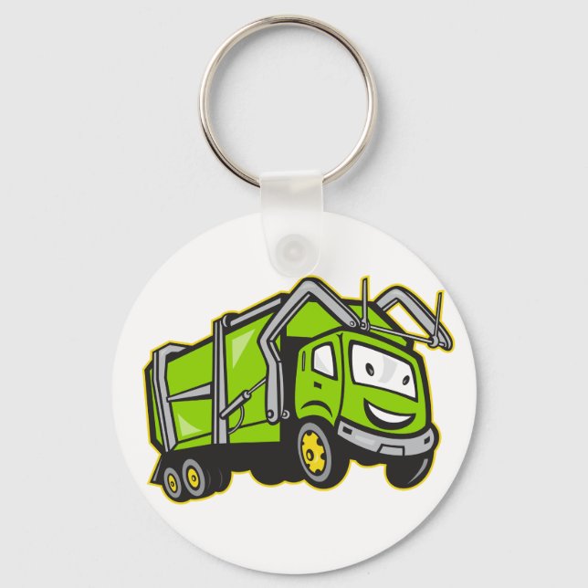 Cute Green Garbage Truck Key Ring (Front)