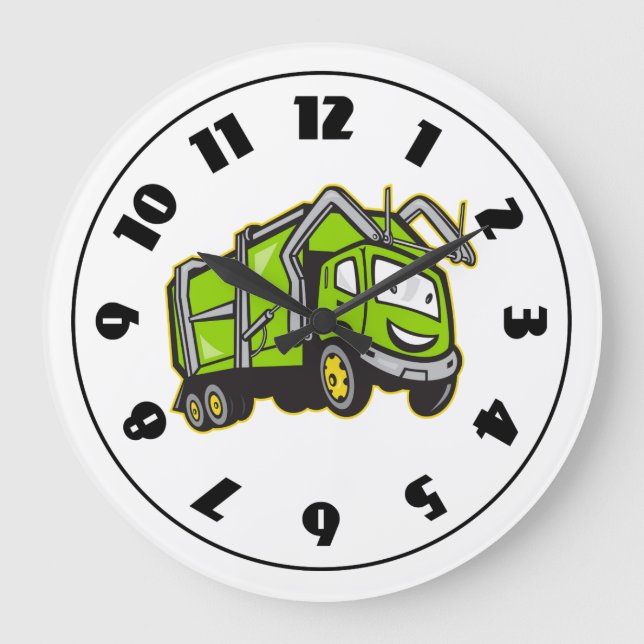 Cute Green Garbage Truck Large Clock (Front)