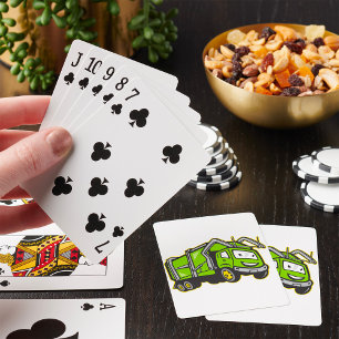 Cute Green Garbage Truck Playing Cards