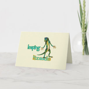 Cute Green Gecko Leaping Lizards Typography Card