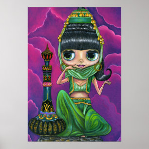 Cute Green Genie Girl Big Eyes Doll Magic Bottle Poster