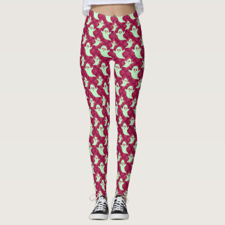 Cute Green Ghosts on Red Plaid Leggings