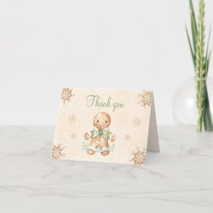 Cute Green Gingerbread Man Christmas Baby Shower Thank You Card