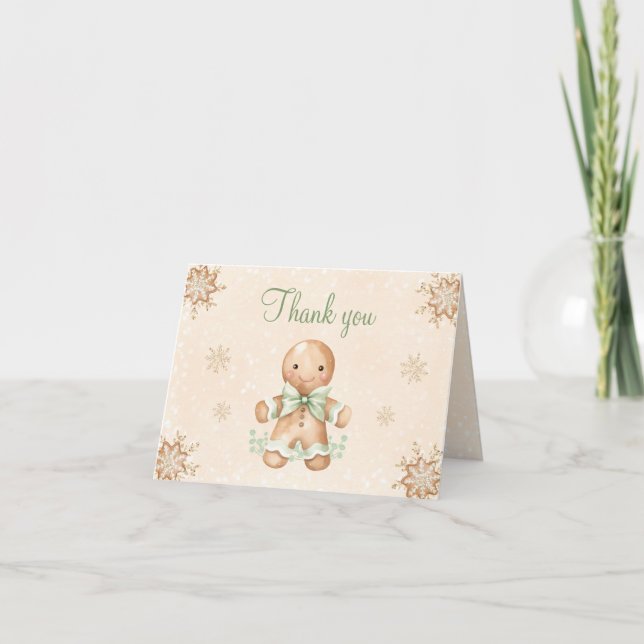 Cute Green Gingerbread Man Christmas Baby Shower Thank You Card (Front)