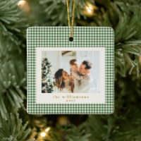 Cute Green Gingham Plaid Custom Photo Christmas