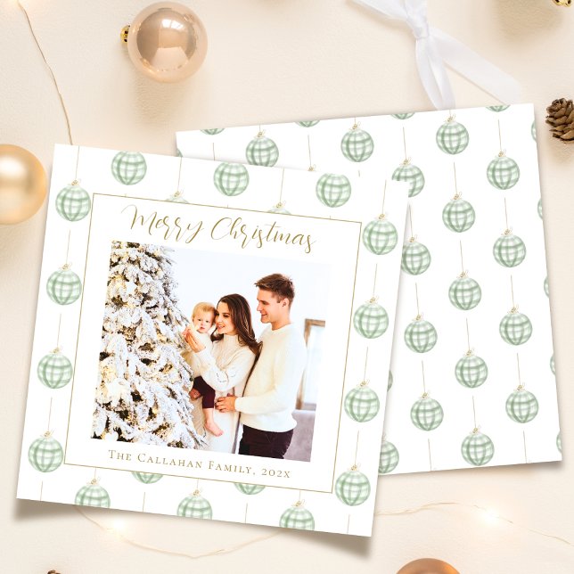 Cute Green Gingham Plaid Custom Photo Christmas Holiday Card (Creator Uploaded)