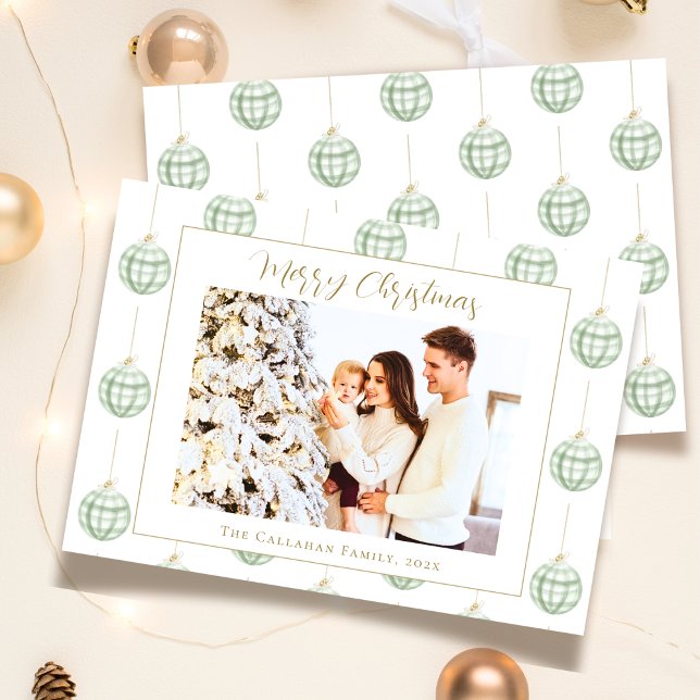 Cute Green Gingham Plaid Custom Photo Christmas Holiday Card (Creator Uploaded)