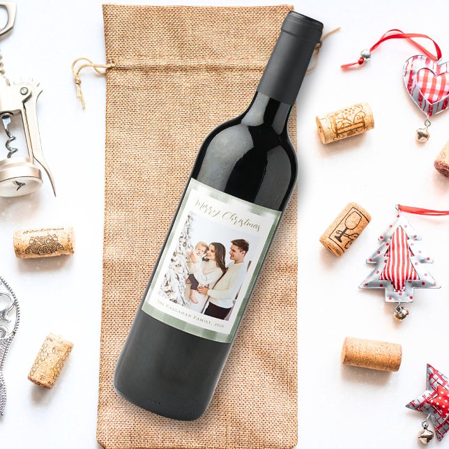 Cute Green Gingham Plaid Custom Photo Christmas Wine Label (Creator Uploaded)