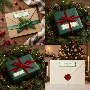 Cute Green gingham plaid Custom return address Label