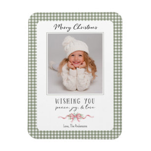 Cute Green Gingham Plaid Preppy Photo Magnet