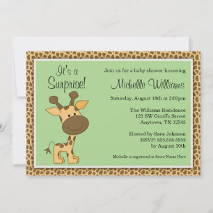 Cute Green Giraffe Gender Neutral Baby Shower Invitation