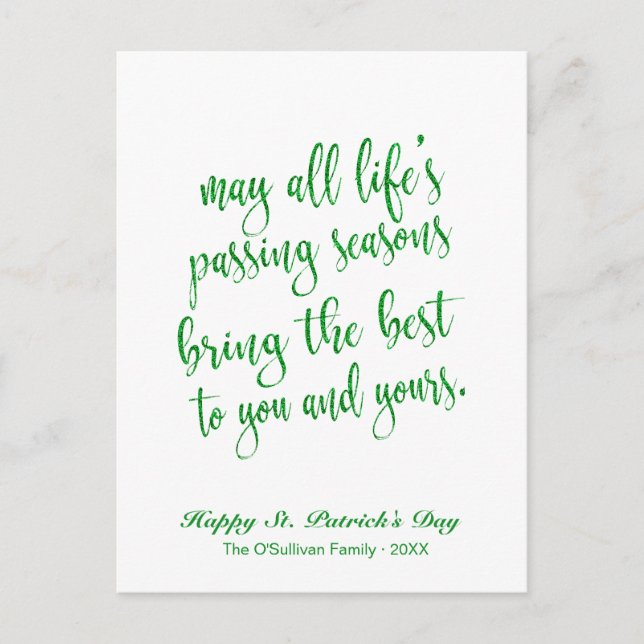 Cute Green Glitter Irish Toast St. Patrick's Day Postcard (Front)