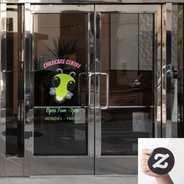 Cute green glow bug firefly cartoon illustration (Office Door)