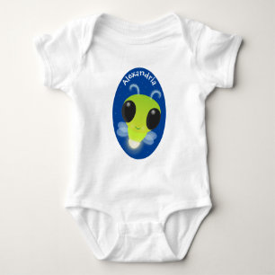 Cute green glow bug firefly cartoon illustration baby bodysuit