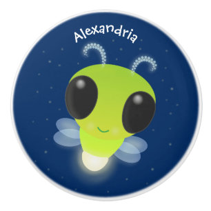 Cute green glow bug firefly cartoon illustration ceramic knob